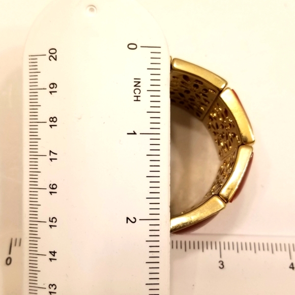 ✅Red Carnelian Inlay Stretch Reversible Cuff Bracelet Gold Ornate Hand Crafted❣ - Picture 5 of 13